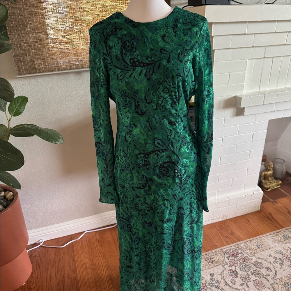 Green Patterned Long Sleeve Dress